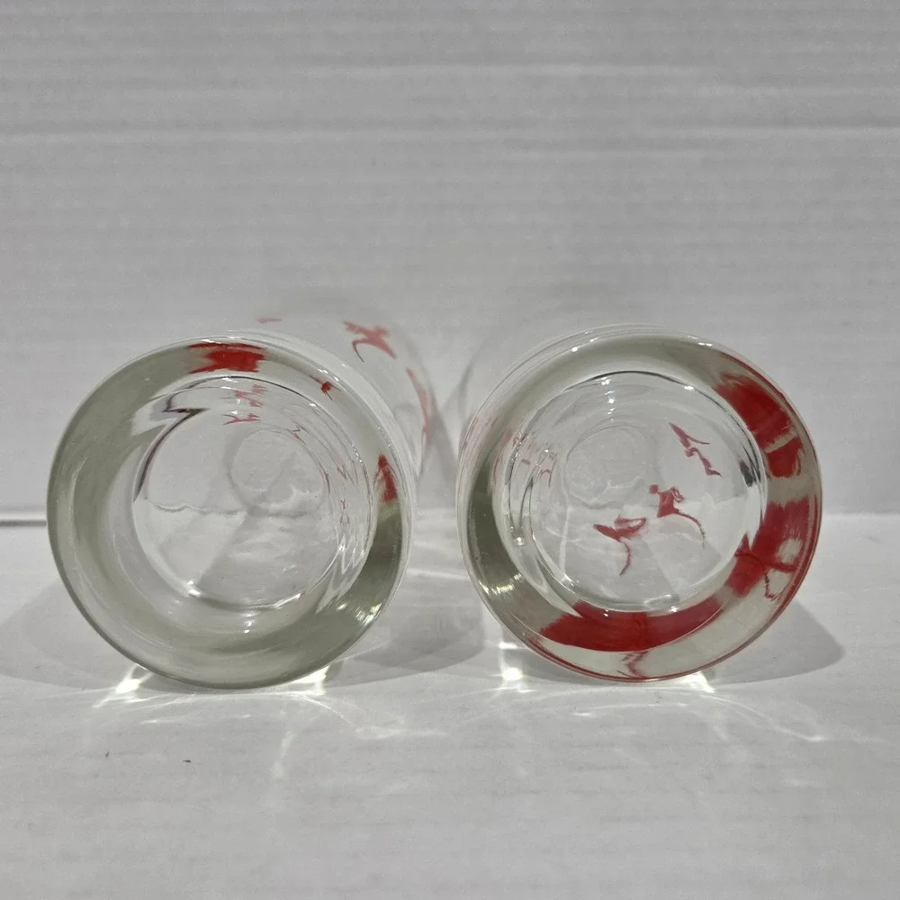 Vintage MCM Red Flamingo Collins Glasses Set of 2 Retro Barware 5.5 Inch Tall